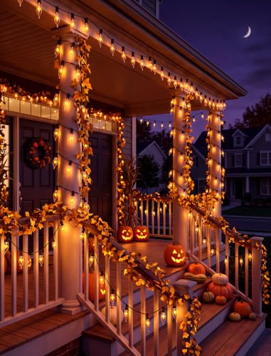 Vintage Rustic Halloween Flickering Flame String Lights - 25FT, Spooky Orange Bulbs