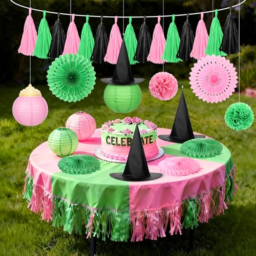 Halloween Witch Party Decorations Set Pink & Green Lanterns Pompoms
