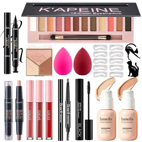 All-in-One Makeup Kit for Women - Set B | 12 Eyeshadow Colors, Foundation, Lipsticks & More