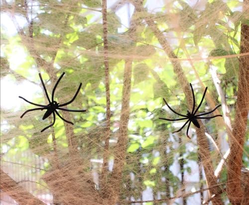 Halloween Spider Web Decorations with Spiders - Orange Creepy Cobwebs