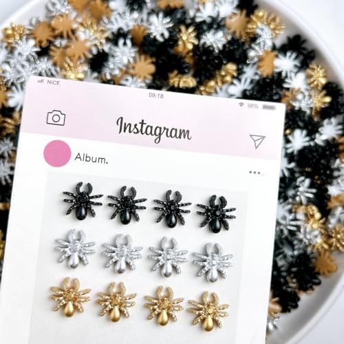 Halloween 3D Spider Nail Charms Set - Black Gold Silver Rhinestones & Spiders - 120 Pcs - Variation: Spider