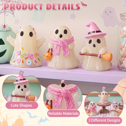 Pastel Halloween Ghost Figurines Set - Glow in the Dark Resin Decor - 3 Pieces