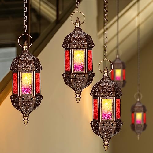 12 Pack Moroccan Hexagon Candle Lanterns - Hanging Indoor Outdoor Decor