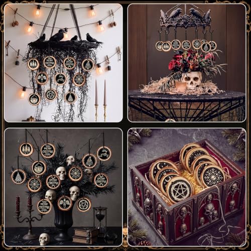 Vercraft Spooky Christmas Ornaments Set - 30 Gothic Wooden Holiday Decorations