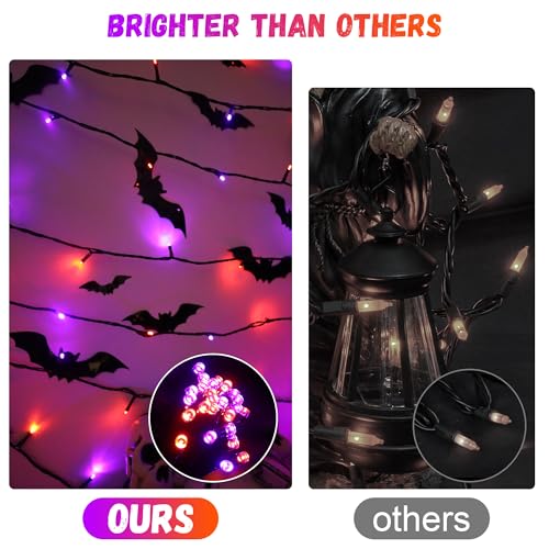 66FT Orange and Purple LED String Lights - 8 Modes Waterproof Halloween Decor