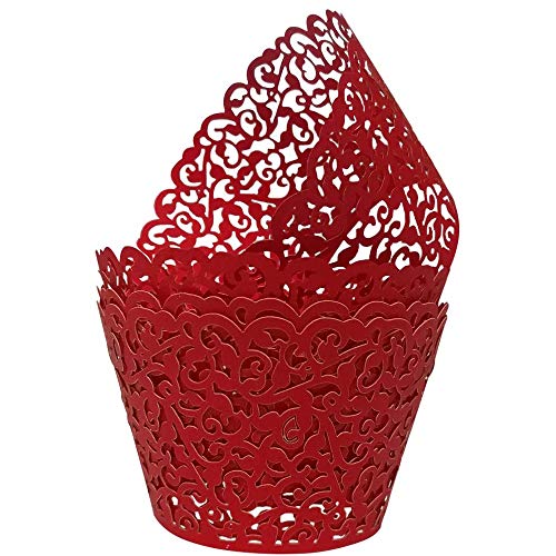Red Lace Hollow Out Cupcake Wrappers 50pcs - Elegant Party Decoration