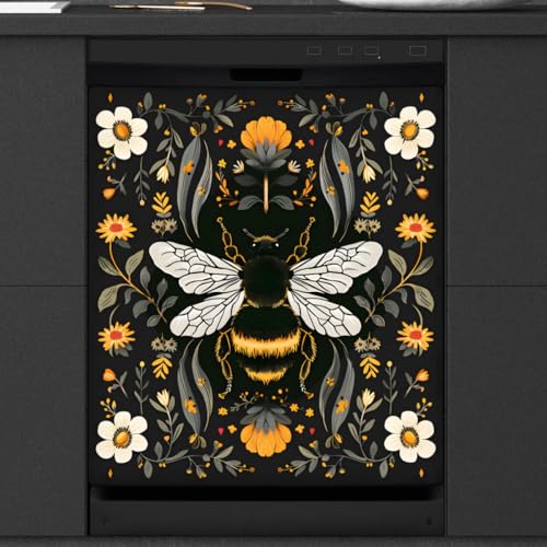 Magnetic Dishwasher Cover Bee Flower Leaf - Reusable Kitchen Magnet Protector B-003