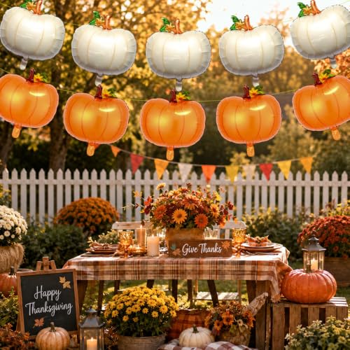 Fall Pumpkin Balloons Set - Orange & Cream White Halloween & Thanksgiving Decor