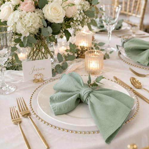 Sage Green Cotton Cloth Napkins 18x18 Inches Set of 6 Reusable & Washable