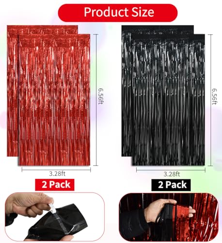 Red and Black Door Streamers Foil Curtain - Casino Halloween Party Decoration - Variation 02