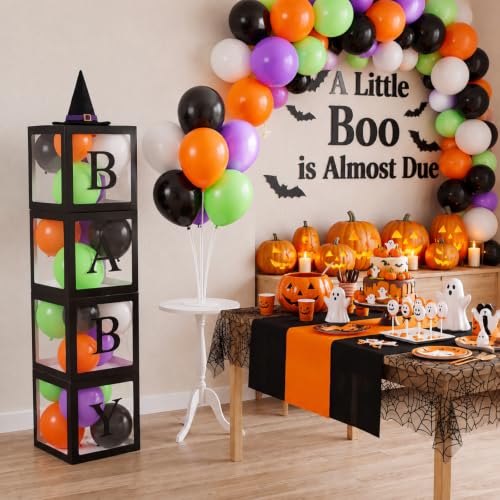 Halloween Baby Shower Decorations Set with Balloons & Clear Balloon Boxes - Baby Gender Reveal Party Supplies