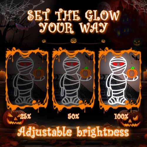 Halloween Neon Sign - Mummy and Pumpkin Wall Decor, Dimmable LED USB Light
