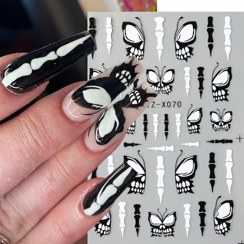 Halloween 07 Nail Sticker Decals - Gold Skull Spider Web Heart Butterfly 6 Sheets