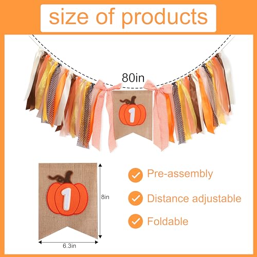 Halloween First Birthday Party Banner - Orange Pumpkin Burlap Flag Decoration