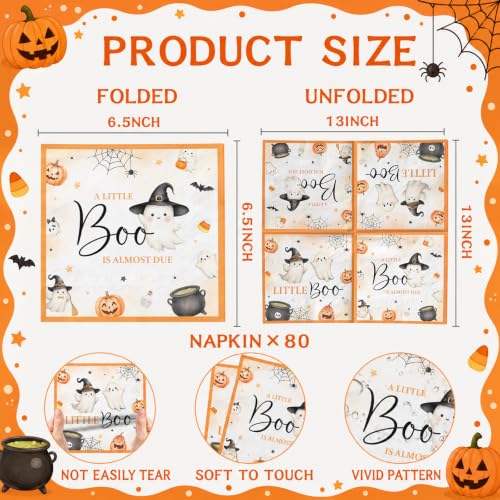 Halloween Baby Shower Napkins - 80 Count Boo Theme Disposable Party Tableware