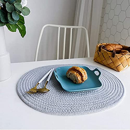 Gray Oval Woven Placemat Set of 4 with Round Coasters - Cotton Rope Table Mats