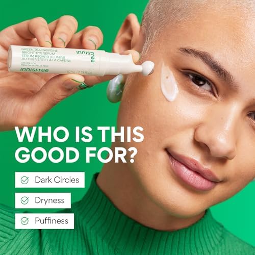 Innisfree Green Tea Eye Serum - Caffeine Depuffing & Hydrating Roll-On with Niacinamide