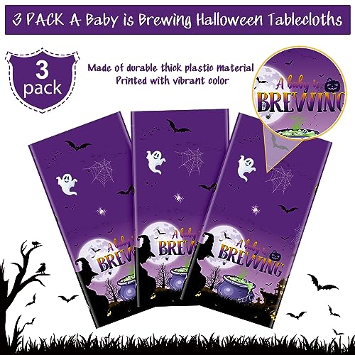 Baby Shower Tablecloth 3 Pack Halloween A Baby Is Brewing 54x108 Inch - Gender Reveal Decor