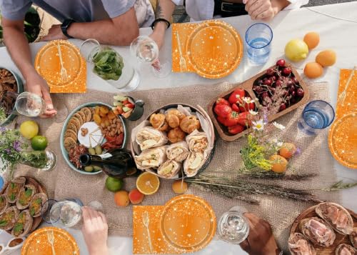 72 Pcs Orange Glitter Paper Plates Set 7in Disposable Dinnerware - Glitter / Orange Glitter