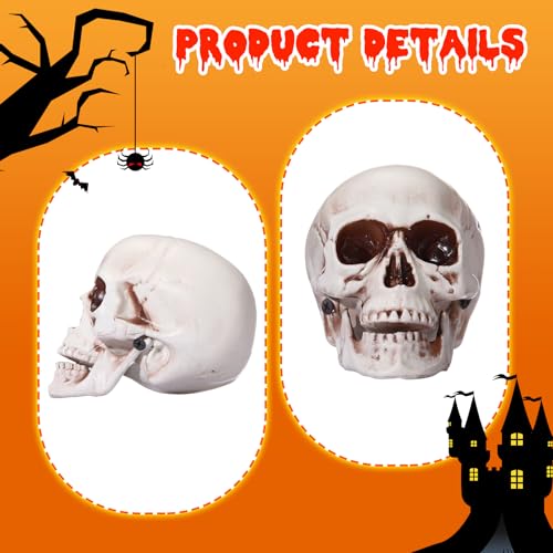Sratte 4.3 Inch Halloween Plastic Human Skull Decorations - Realistic Fake Head Bones (Set of 4)