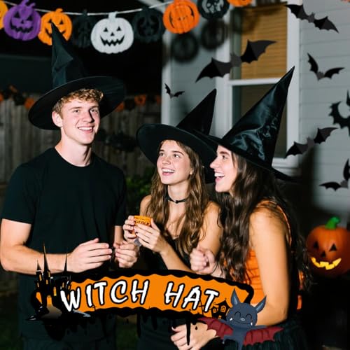 Halloween Witch Hats Set with Bat Wall Decals & Hanging Cord - Yard & Porch Decor