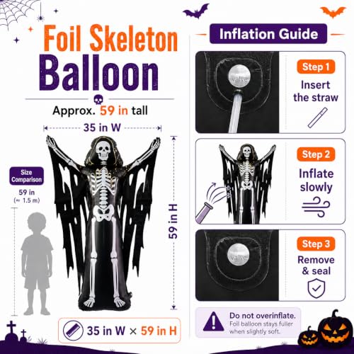 Halloween Balloon Arch Kit with Skeleton Foil Balloon - Orange, Black, Purple - 119 Pcs