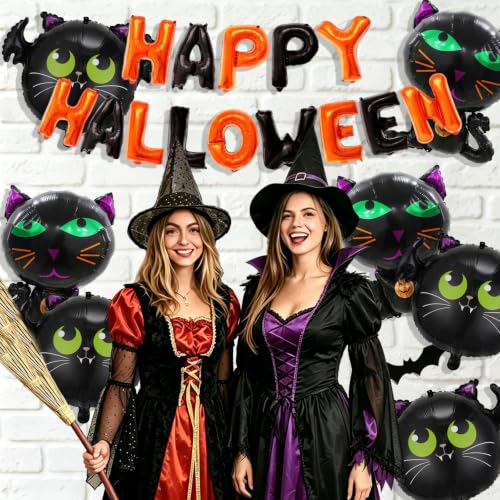 Halloween Foil Balloons with Banner Bat Cat Mylar Party Decorations
