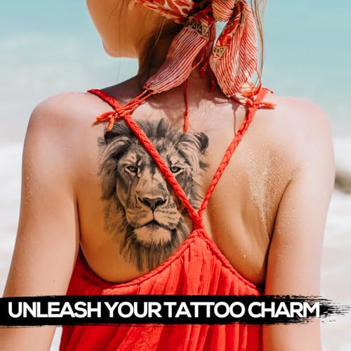 Black Lion Head Temporary Tattoos - 6 Sheets Realistic Cosplay & Party Stickers
