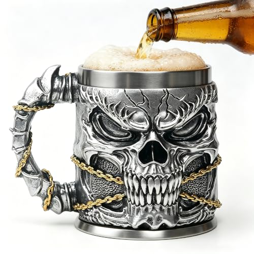 Silvery Skull Mug - 15.8oz Stainless Steel Drinkware with Resin Outer