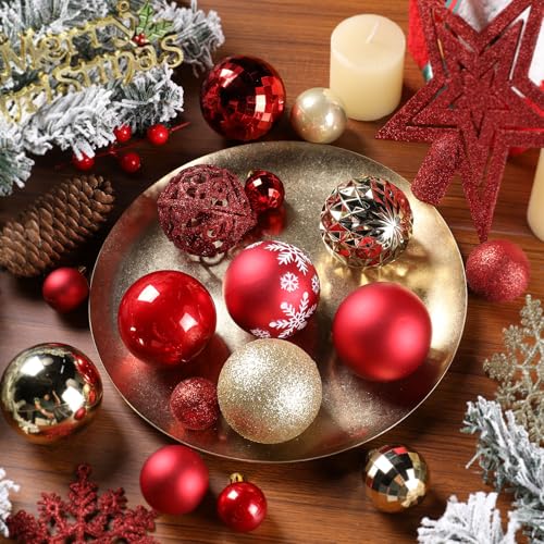 Christmas Ball Ornaments Set 95Pcs - Red & Gold Holiday Decorations with Gift Package