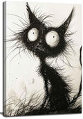 Black Cat Canvas Wall Art - Gothic Spooky Feline Painting for Halloween Decor - Wrapped 24"L x 16"W