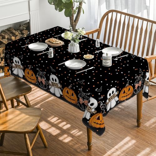 Halloween Tablecloth 60 x 120 Inch Rectangular Jack-O-Lantern Black & Orange