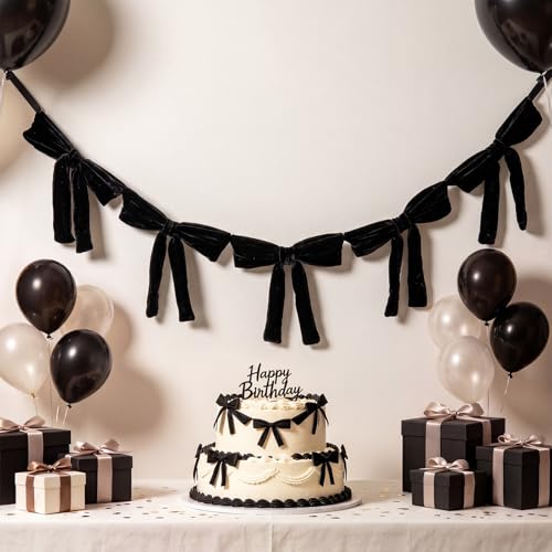 Black Velvet Garland with 5 Large Bows - 6 Ft Halloween Party Decor