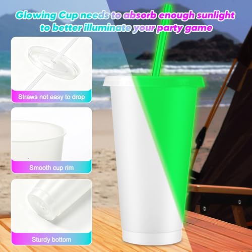 Glow in the Dark Halloween Cups with Colorful Lids - 15 Pack, 24 oz Reusable Drinkware