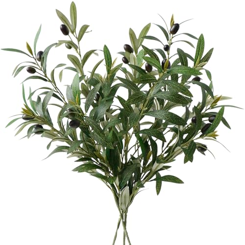 Artificial Olive Branches Set of 3 - 23.6 Inch Greenery for Vases & Decor - Faux Eucalyptus Stems, Home & Centerpiece