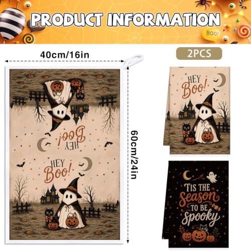 Halloween Kitchen Towels Set with Ghost Design - Boo Ghost Variation A, 2 Pcs, 16x24in
