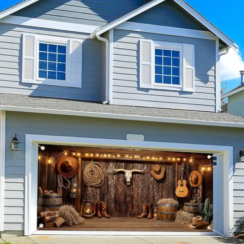 Western Cowboy Garage Door Cover Banner Decorations Backdrop - Wild West 8x7FT - Multi1