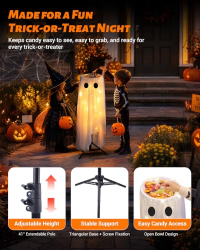 Halloween Ghost Candy Bowl with Remote Control & Adjustable Stand - Glowing Trick-or-Treat Decor