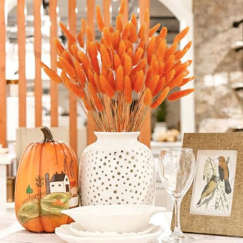 Orange Dried Rabbit Tail Flowers - Natural Handmade Decor, 120PCS