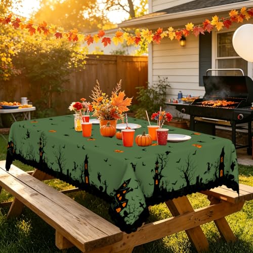 Halloween Tablecloth 60x84 Inches Spider Web and Pumpkin Water-Resistant Decor - Variation of THIS Listing