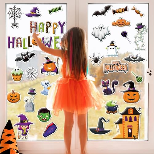 Pumpkin Halloween Gel Window Clings - 53 PC Spooky & Cute Decorations