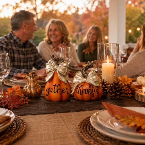 Harvest Pumpkin Duo Thanksgiving Fall Decor - Gather & Thankful Set