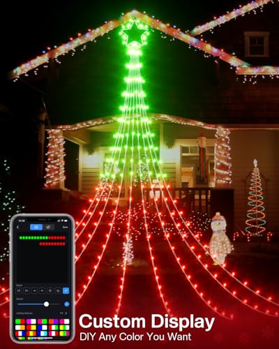 12 FT Outdoor RGB Waterfall Christmas Tree Lights with APP Remote & Music Sync