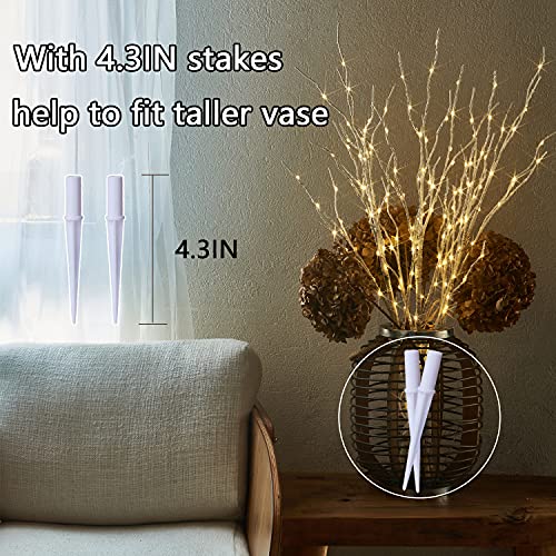 Lighted Birch Branches 18IN with White LED & Timer - Battery Operated for Holiday Decor - White Branches with White Lights