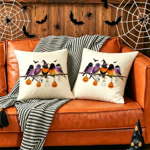 Halloween Pillow Cover 16x16 Inch Outdoor Decor Black Pumpkin Pattern