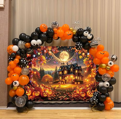 Halloween Fall Banner Backdrop 7x5FT Spooky Haunted House Pumpkin Moon Scene