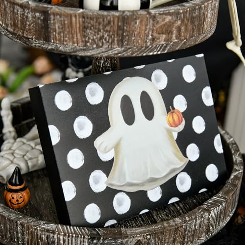 Halloween Wooden Table Decor Ghost Faux Books Indoor Home Office Shelf Accent