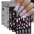 Halloween Ghost and Spider Nail Stickers - Pink White 3D Web Decals - Spider Web Variation
