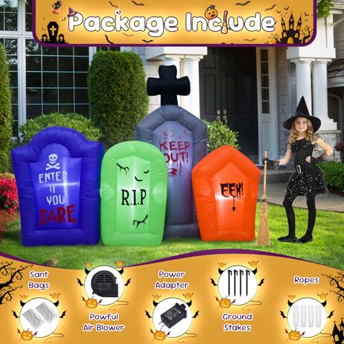 6FT Inflatable Tombstones Set with LED Lights Halloween Decor - VIKIMORA