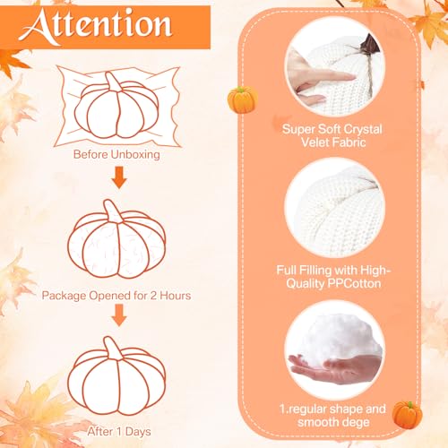 White Crochet Pumpkin Decor Set - 6 Large 6-Inch Fall Halloween Thanksgiving